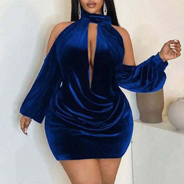 Maweii Plus Size Sexy Party Deep Draped Neck Off Shoulder Bodycon Dress
