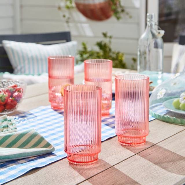 Ribbed Acrylic Tumbler Glass - Pink
