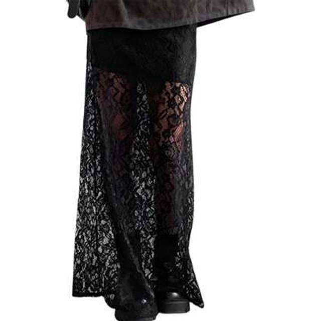 SHEIN Women&#39;s Floral Lace Sheer Maxi Skirt Bodycon Party Long Skirts Slim Fit Skirts