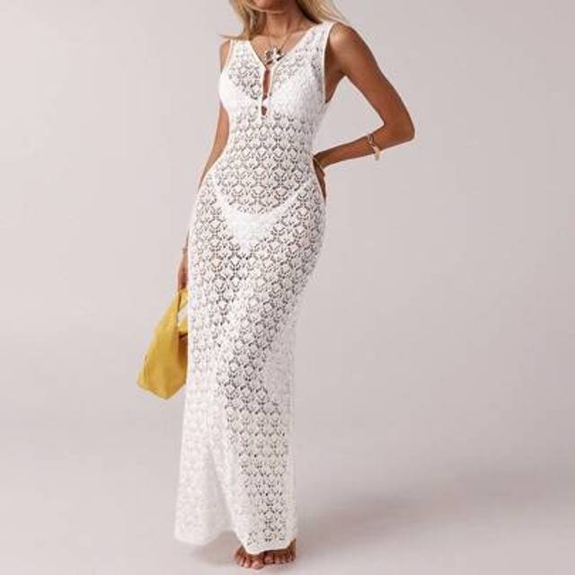 SHEIN Women&#39;s Hollow Out Plunge V-Neck Sleeveless Bodycon Sexy Sweater Dress
