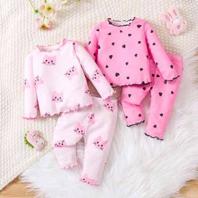 SHEIN 4pcs Newborn Baby Girls Cute Knitted Cartoon Print Long Sleeve Top & Elastic Waist Pants Set