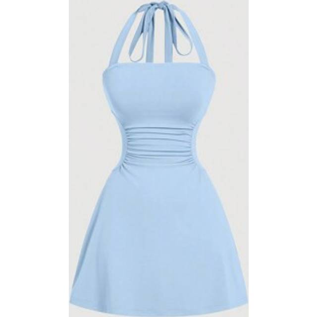 SHEIN Women&#39;s Light Blue Halter-Neck A-Line Dress