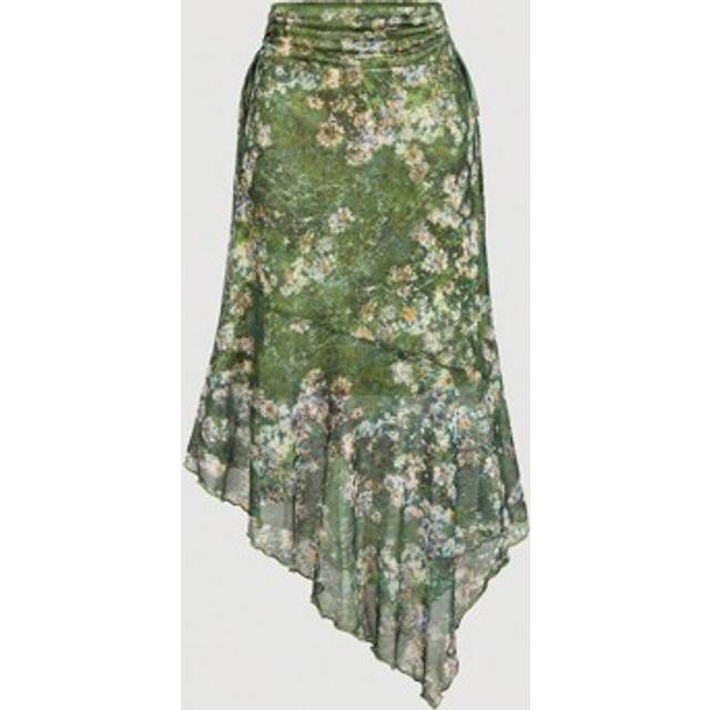 SHEIN Vintage Print Asymmetrical Hem Ruched Waist Side Tie Up Skirt,Modest Skirt,Hawaiian Clothes For Women,Beach Vacation Outfits,Vintage Skirt For Woman,F