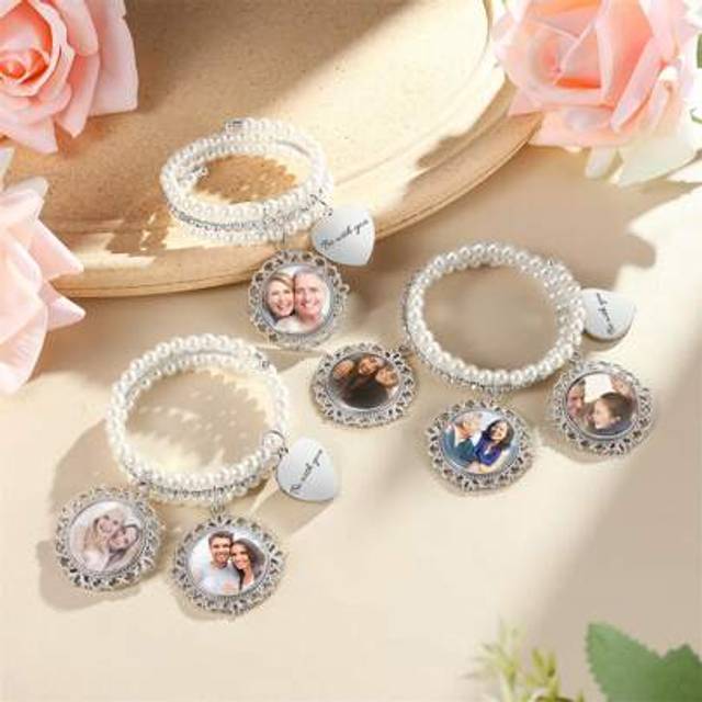 SHEIN 1pc Pearl Bouquet Pendant,Bridal Memorial Bouquet Charm Custom Photo Charm For Pendant. Add Your Favorite Photo. Oval Keepsake With Ribbon. Wedding Fl
