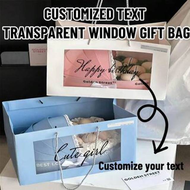 SHEIN 1pc Customized Transparent Window Text Gift Bag, Holiday Party Birthday Wedding Favor Bag, Handheld Text Fashion Gift Bag