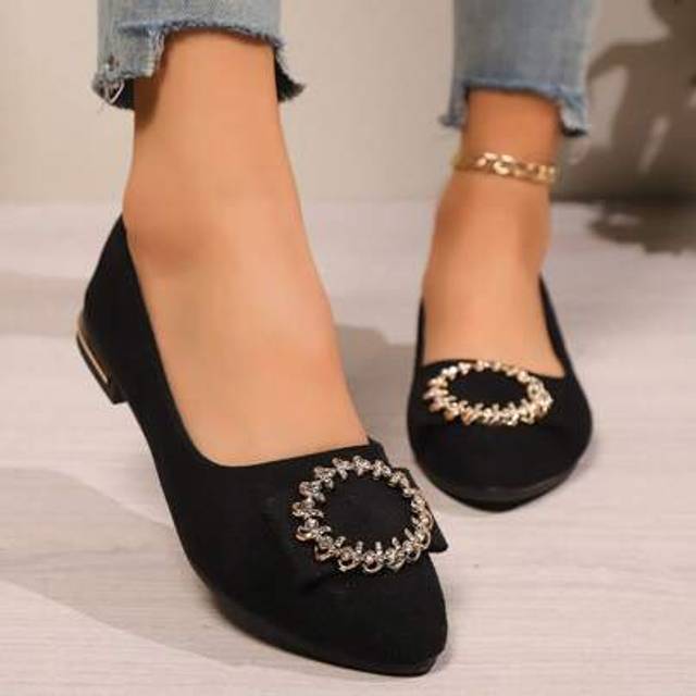 SHEIN Women Flat Toe Pointed Slip-On Shoes, New Soft Sole Low Heel Casual Loafers, Non-Slip Office Work Shoes, Fashion Rhinestone Lightweight Breathable Sol