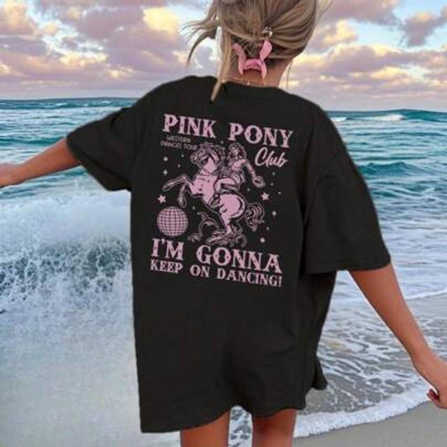 SHEIN A Casual Printed Round Neck Pullover Short Sleeved T-Shirt For Girls And Young Children In Summer - An Artistic Style T-Shirt That Inspires Imaginatio