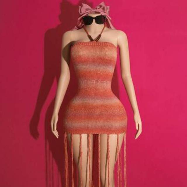 Slaydiva 2025 New Summer Leisure Beach Vacation Beach Dress Beach Party Tube Top Beads Decoration Halter Neck Straps Crocheted Tassel Hem Orange Red Gradient G