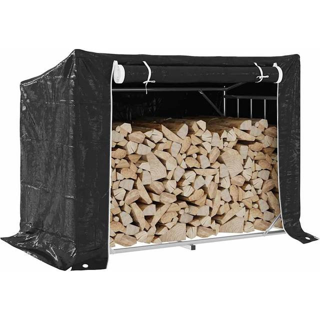 vidaXL Firewood Rack with Rain Cover 151x80.5x110.5 cm Galvanised Steel - Black