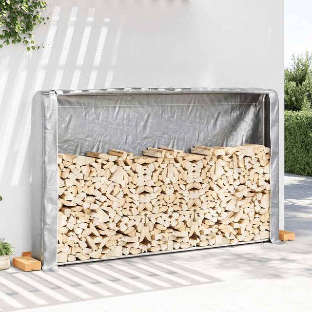 vidaXL Firewood Rack with Rain Cover 250x25x150 cm Galvanised steel - Silver