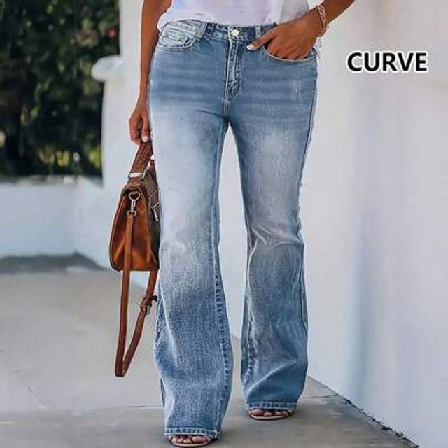SHEIN Bestselling New Plus Size Women&#39;s Slim-Fit Flare Leg Jeans