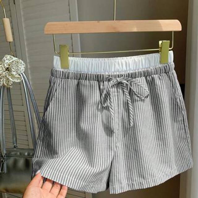 Comfortcana Cotton Woven Women&#39;s Summer Double Waistband Striped Shorts,Flowy Shorts