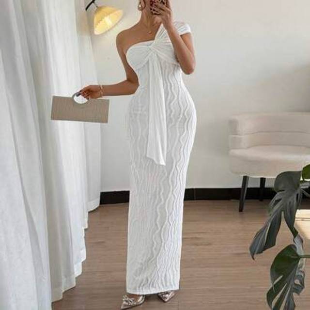 Islaluna Asymmetric Tie-Front Bow Casual Loose Elegant Dress