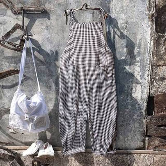 Linhara Plus Size Plaid Suspender Jumpsuit, Minimalist And Fashionable, Suitable For Summer
