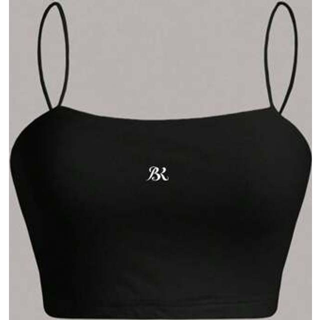 SHEIN Women&#39;s Black Strapless Rib-Knit Crop Cami Tank Top: Casual And Chic Knitted Strappy Camisole For Everyday Wear
