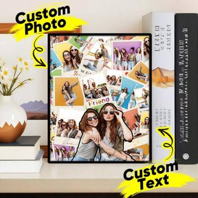 SHEIN 1pc Custom Photo Vintage Plaque Decor Personalized Name Photo Collage Photo Frame Couple Besties Gifts Portrait Photo Frame Personalized Poster With P