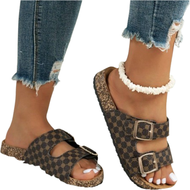 SHEIN New Women&#39;s Fashionable Casual Outdoor Beach Double Buckle Slip-On Comfortable Flat Sandals
