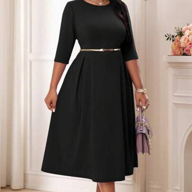 SHEIN Plus Size Women&#39;s Elegant Summer And Winter Elegant Purple Knitted Round Neck Flowy Long Sleeve Plus Size Dresses Masquerade Ball Dress White Long Sl