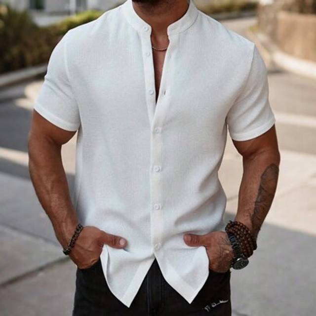 SHEIN Men&#39;s Casual Solid Color Waffle Texture Short Sleeve Polo Shirt
