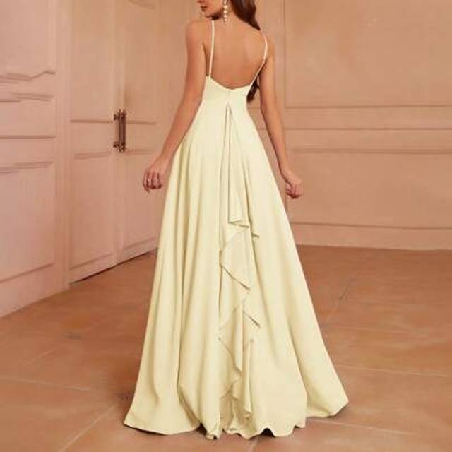 Aureia Halter Neck, Low Back, Ruched Waist, A-Line Silhouette, Asymmetric Ruffle Trim Back Bridesmaid Dress (Adult)