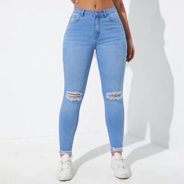 SHEIN Ripped Raw Cut Skinny Jeans