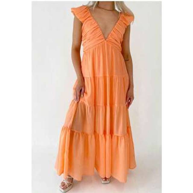 SHEIN Women Summer Dresses Sexy V-Neck Maxi Dress Tiered Cape Sleeve Backless Swing Flowy Dress