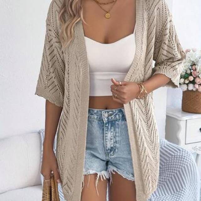 SHEIN Elegant & Stylish Women&#39;s Summer Short Sleeve Cardigan, Light & Breezy Bohemian Thin Knit Cardigan, Hawaiian Style