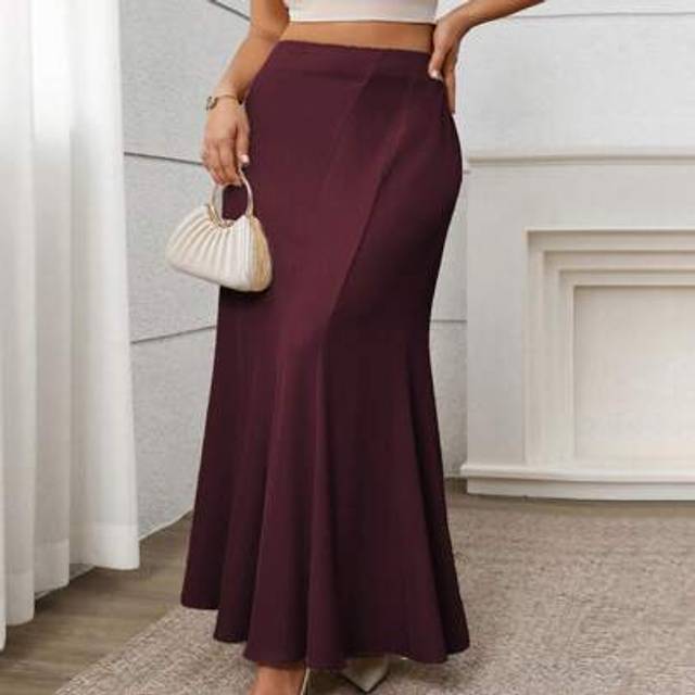 Franclia Plus Size Elegant Casual Asymmetrical Split Hem A-Line Maxi Skirt, Suitable For Work & Vacation, Spring/Summer