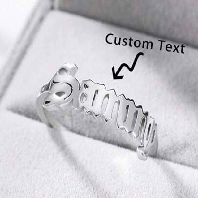 SHEIN Minimalist Customized Name Open Ring For Women Men Personalized Nameplate Ring 18K Gold Plated Stainless Steel Adjustable Ring Name Jewelry Fashion Ac