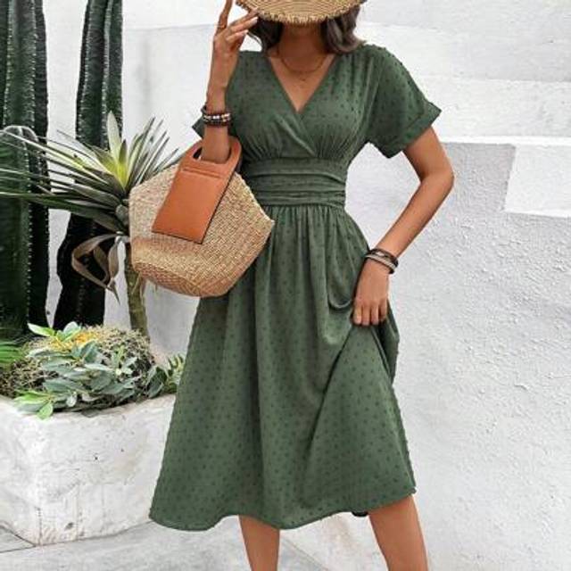 SHEIN Women&#39;s Holiday Leisure Solid Color Cinched Waist Dress Maxi Women Outfit