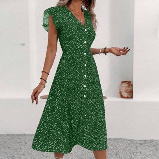 Breezaya Women&#39;s Summer Holiday Polka Dot Ruffle Hem Split Dress