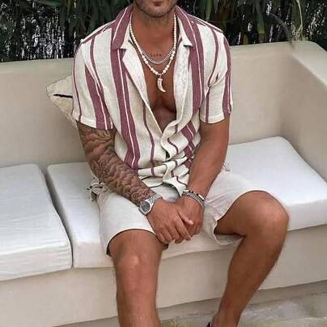SHEIN 2025 Men&#39;s Casual Contrast Stripe Short Sleeve Shirt, Comfortable And Versatile For Spring/Summer Resort