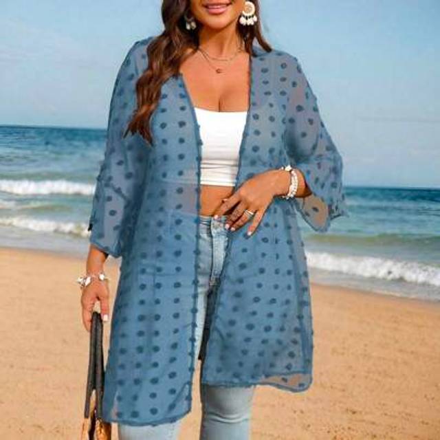 SHEIN Plus Size Solid Color Textured Sheer Beach Cover Up