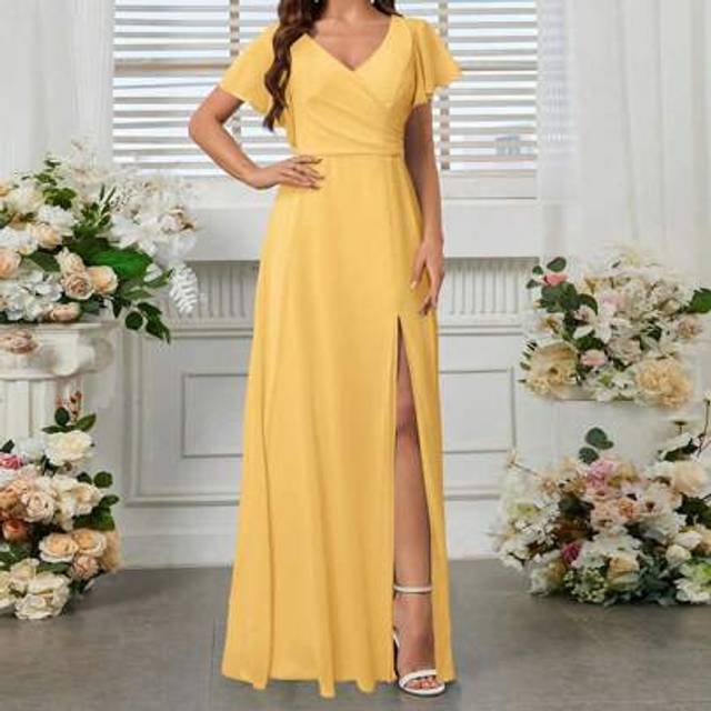 SHEIN Women&#39;s Elegant V-Neck High Split Chiffon Bridesmaid Dress