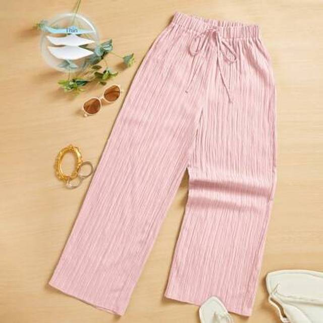 SHEIN Summer Casual Solid Color Textured Wide Leg Cropped Pants