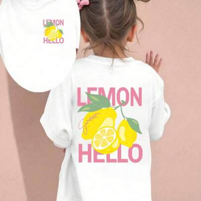 SHEIN Young Girl Basic Lemon Letter Print Short Sleeve T-Shirt, School, Campus, College School Clothes Back To School Clothes Puppy Keep Puppy Graphic Tees