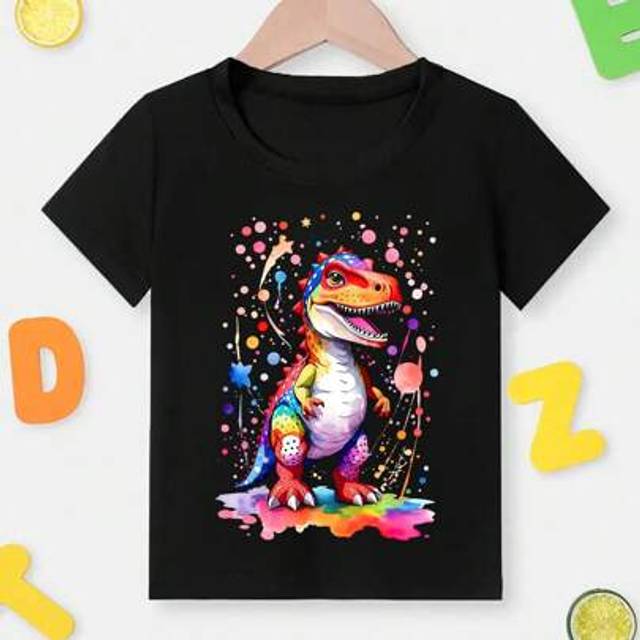 SHEIN Young Boy Casual Comfortable Fashionable Dinosaur Print T-Shirt, For Christmas