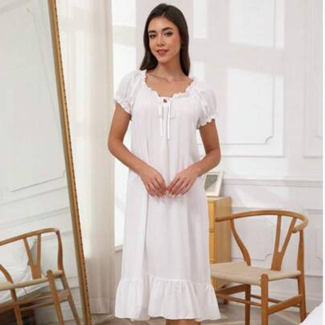 SHEIN Women&#39;s Comfortable Short Sleeve Nightgown Sleepwear, Sexy And Elegant Sleepshirt, Loose Mid-Length Dress, Summer