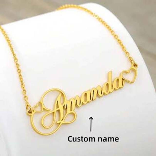 SHEIN 1pc Gold Silver Personalized Creative DIY Custom Heart Letter Name Necklace Valentine&#39;s Day Gift Hollow Heart Name Necklace Women&#39;s Stainless Steel Ne