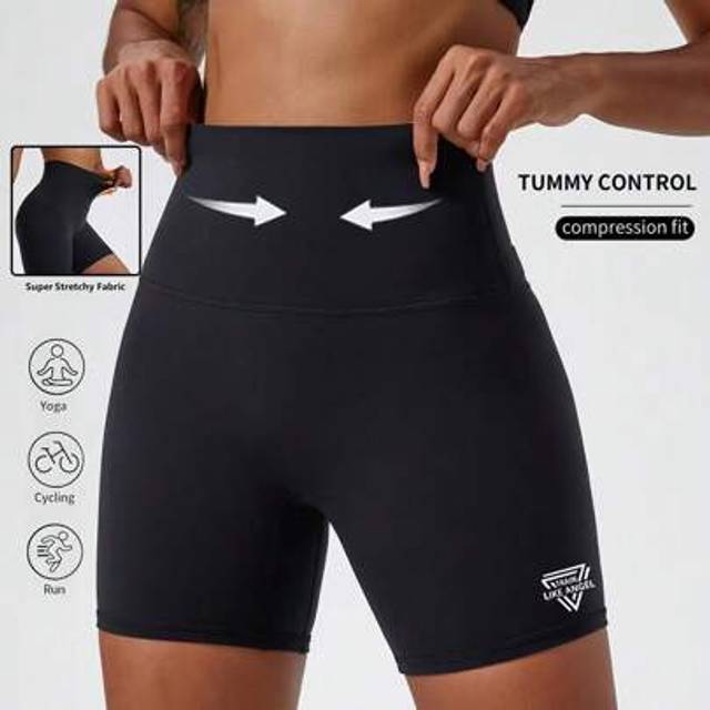 SHEIN 1 Piece Women High Stretch Letter Graphic Nude Yoga Sports Cycling Shorts For Running GYM Indoor Outdoor Biker Shorts Breathable Fabric Fitness Shorts
