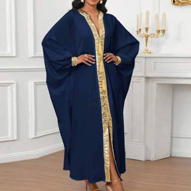 SHEIN Women&#39;s Burqa Dress Gold Sequined Dolman Sleeve Dress Loose Long Dress