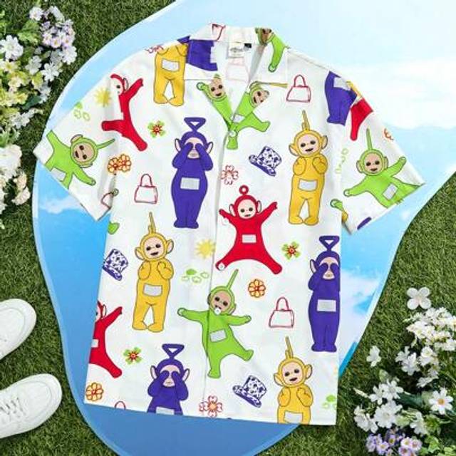 SHEIN Men&#39;s Summer Casual Cartoon Print Front Button Short Sleeve Shirt