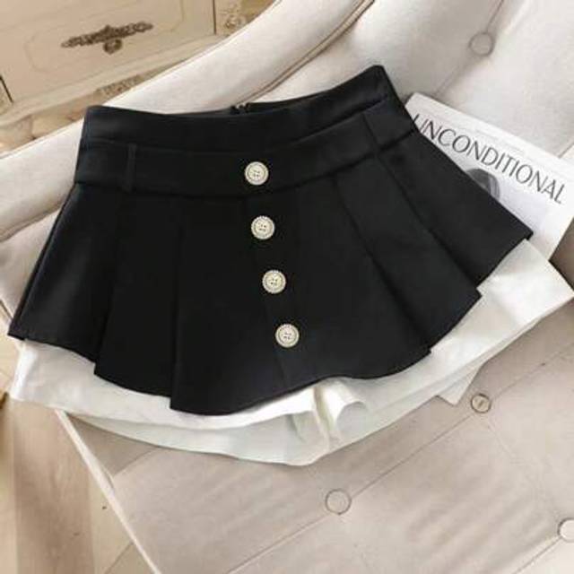 Calvaya New Summer High Waist Slimming Contrast Color Button A-Line Shorts