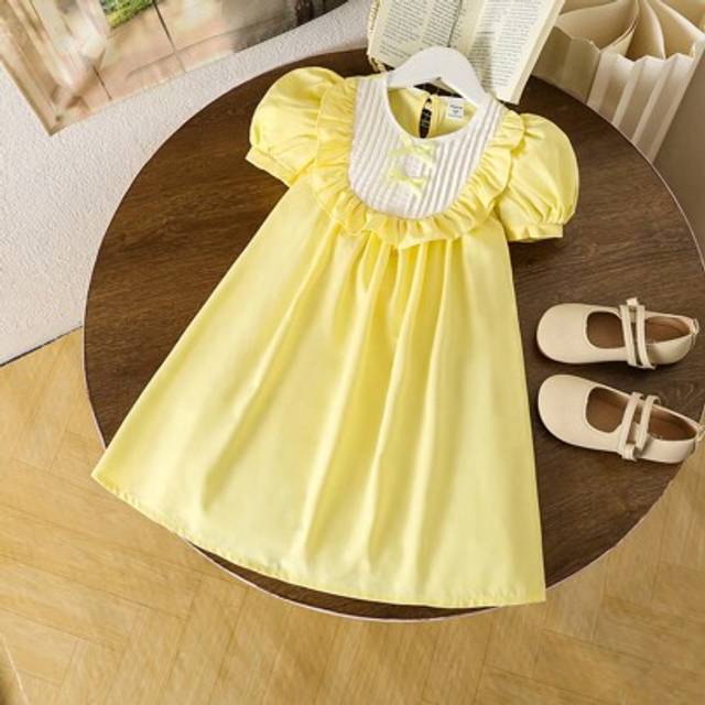SHEIN Young Girl Eid Al-Adha Sweet Light Yellow Lemon Yellow Fresh Cute Jumper Dress