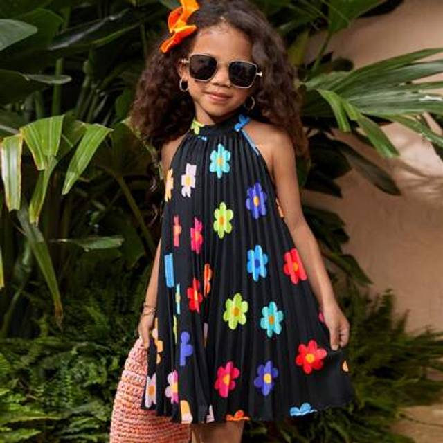 SHEIN Young Girl Woven Ditsy Floral Pattern Snug Fit Sleeveless Casual Dress