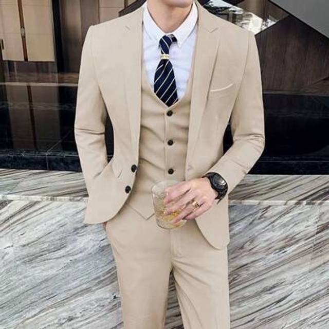 SHEIN Groom&#39;s Wedding Dress Wine Red Men Autumn Wedding Party Blazers Three Pieces Set Large Size Male Blazer Coat Trousers And Vest Fashion Slim Fit Suits