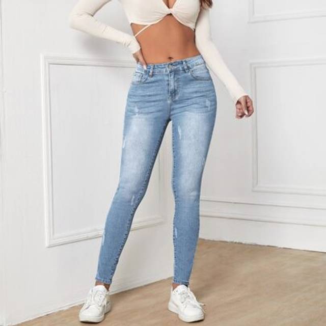 SHEIN High Waisted Zip Up Skinny Jeans
