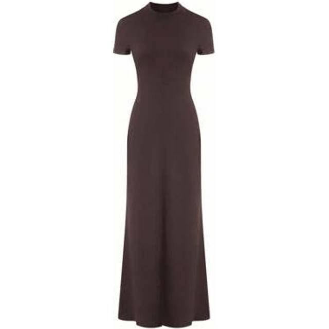 SHEIN Women&#39;s Old Money Style Elegant 2025 New Spring/Summer New Stylish Turtleneck Short Sleeve Black Maxi Dress Casual Fashion Slim Fit Dress Flared Cuffs