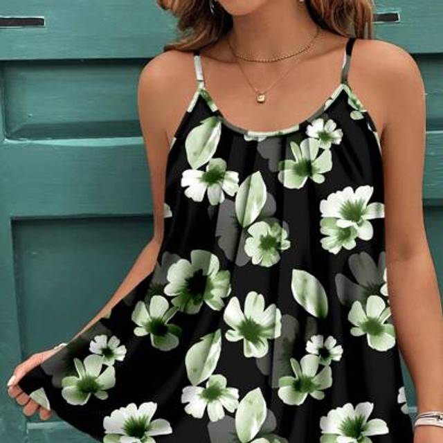SHEIN Casual Minimalist Green Floral Pattern Elegant Plus Size Camisole & Tank Top Suitable For Summer