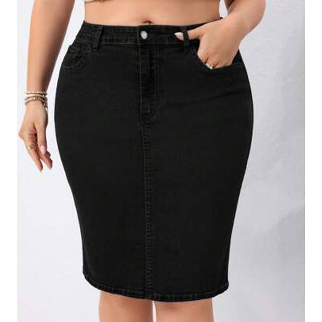 EMERY ROSE Plus Size Casual Holiday Solid Color Denim Mini Skirt